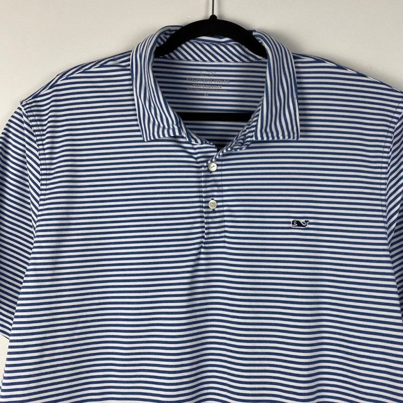 Vineyard Vines Performance Polo Shirt Mens Size XL Blue White Stripe Wicking SS - Picture 2 of 8